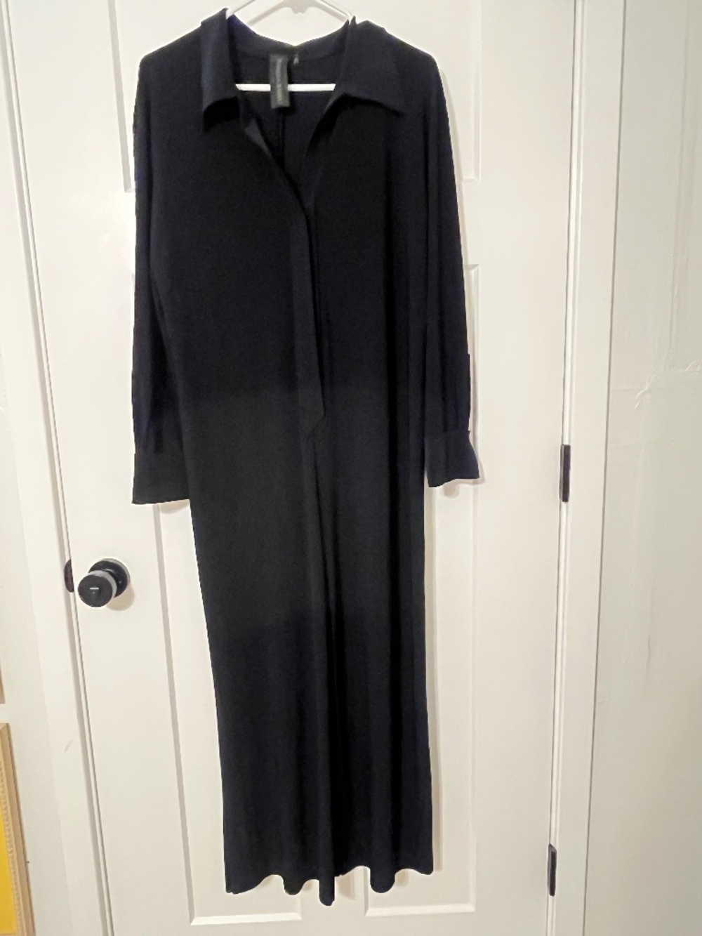 NORMA KAMALI Long Sleeve Wide Leg Jumpsuit Collared Navy Blue Formal M 38